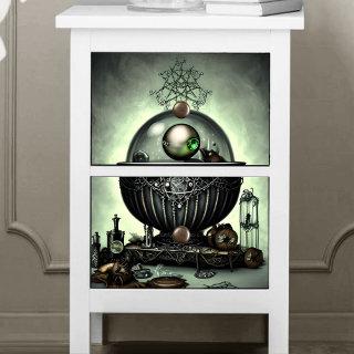 Steampunk Ornate Cauldron and Magic Items on Green Tissue Paper