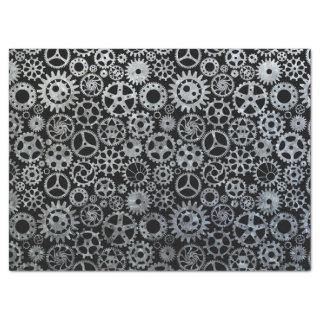 Steampunk Silver Zinc Gears Tissue Paper