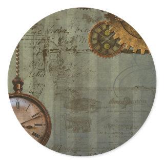 Steampunk Time Machine Classic Round Sticker