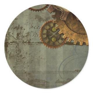 Steampunk Time Machine Classic Round Sticker