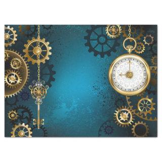 Steampunk turquoise Background with Gears Tissue Paper