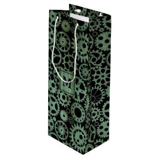 Steampunk Verdigris Bronze Gears Monogram Block Wine Gift Bag