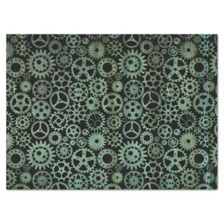 Steampunk Verdigris Bronze Gears Tissue Paper