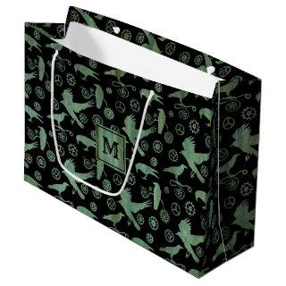 Steampunk Verdigris Gears and Crows Monogram Block Large Gift Bag