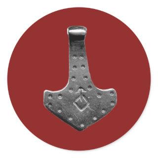 Steel Thor Hammer red large round stickers