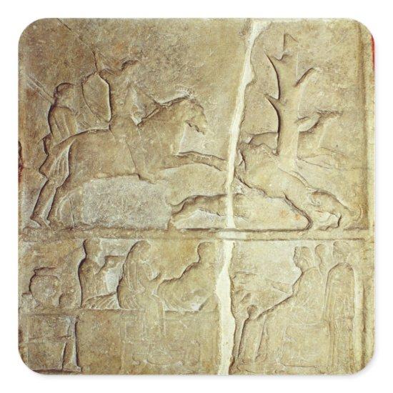 Stela relief depicting a wild boar hunt square sticker