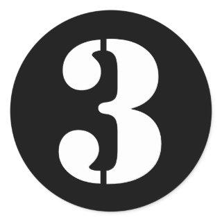 Stencil Numbers by Janz Number 3 Three Black Classic Round Sticker