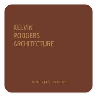 Stenciled gold print brown square sticker