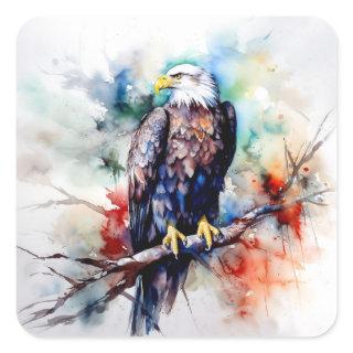 Stern Bald Eagle on Tree Branch Square Sticker