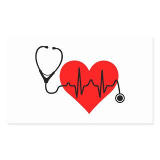 Stethoscope Heartbeat Heart Rectangular Sticker