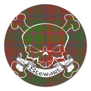 Stewart Tartan Skull Classic Round Sticker