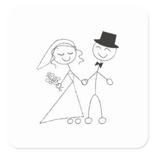 Stick Figure Bride & Groom Square Sticker