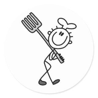 Stick Figure Chef with Fork Classic Round Sticker