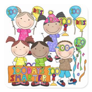 Stick Figure Kids 100 Days Smarter Square Sticker