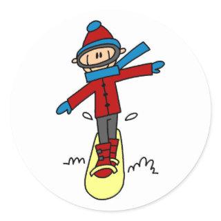 Stick Figure Snowboarding Classic Round Sticker