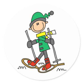 Stick Figure Snowshoeing Classic Round Sticker