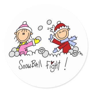 Stick Figures Snowball Fight Classic Round Sticker