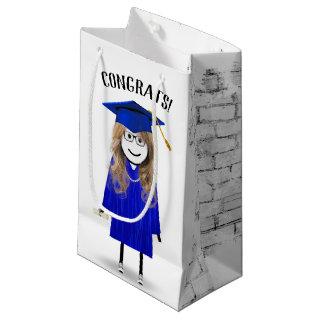 Stick Girl Graduate with Blue Cap and Diploma   Small Gift Bag