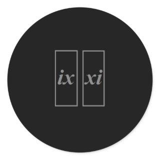Sticker for 9-11 ix xi in Roman Numerals