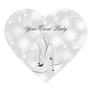 Sticker Heart Silver White High Heel Shoes