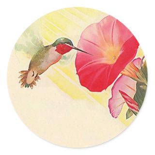 Sticker Ruby Throated Hummingbird @ Flowers Garden