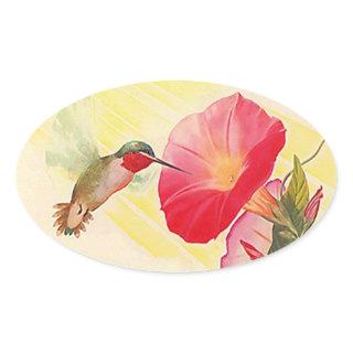 Sticker Ruby Throated Hummingbird @ Flowers Garden
