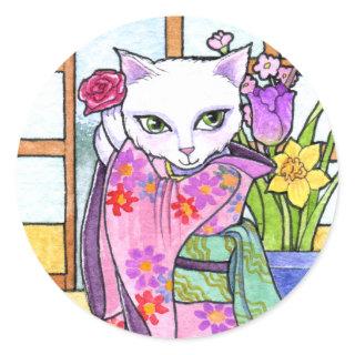 Stickers Geisha Asian Cat Fantasy by Ann Howard