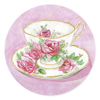 Stickers - Pink Rose Floral Teacup & Saucer