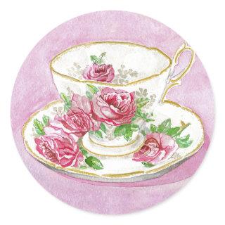 Stickers - Pink Rose Floral Teacup & Saucer