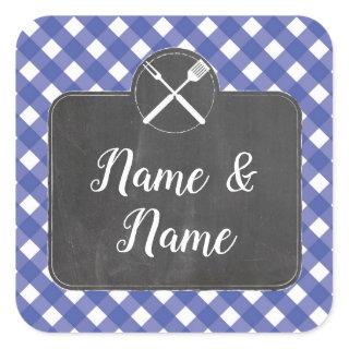 Stickers Wedding Labels Blue Gingham BBQ Chalk