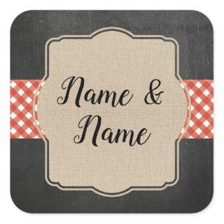 Stickers Wedding Labels Red Gingham BBQ Burlap