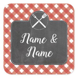 Stickers Wedding Labels Red Gingham BBQ Chalk
