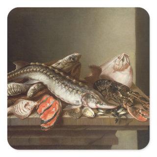 Still Life of Fish on a Table Square Sticker
