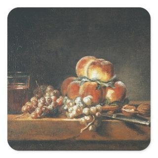Still Life of Peaches, Nuts, Grapes Square Sticker
