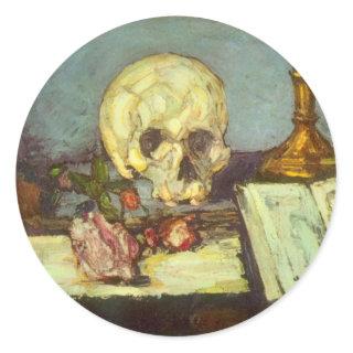 Still Life w Skull, Candle, Book By Paul Cezanne Classic Round Sticker