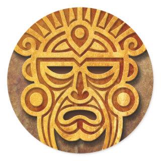 Stone Mayan Mask, full Classic Round Sticker