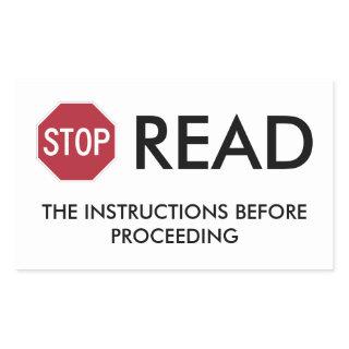 STOP AND READ RECTANGULAR STICKER