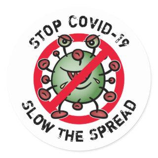 Stop Covid-19 Corona Virus Funny Cartoon Warning Classic Round Sticker