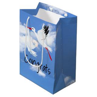 Stork and Baby Boy in Clouds Medium Gift Bag