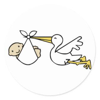 Stork and baby Cartoon Cute Birth Announcement Classic Round Sticker