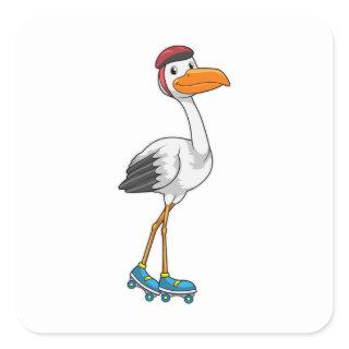 Stork as Inline skater with Roller skates Square Sticker