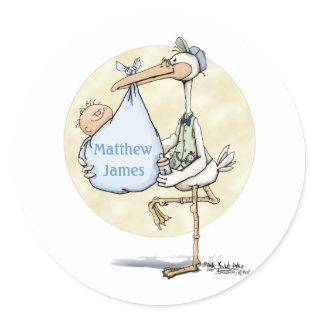 Stork - Baby Boy Classic Round Sticker