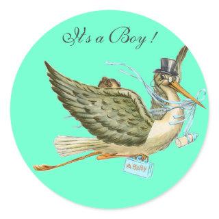 STORK BABY SHOWER CLASSIC ROUND STICKER