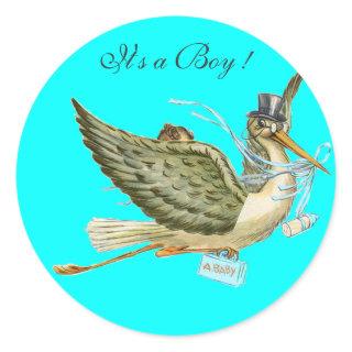 STORK BABY SHOWER CLASSIC ROUND STICKER