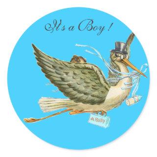 STORK BABY SHOWER CLASSIC ROUND STICKER