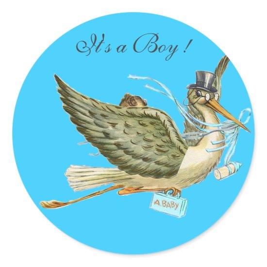 STORK BABY SHOWER CLASSIC ROUND STICKER