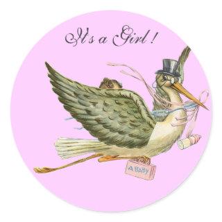 STORK BABY SHOWER CLASSIC ROUND STICKER