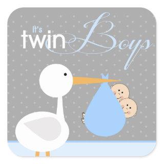 Stork Blue Twin Bundle Baby Shower Sticker