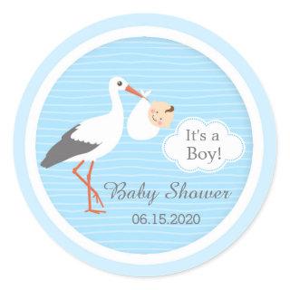 Stork carrying cute baby boy Baby Shower Sticker