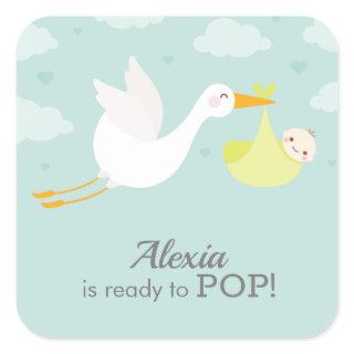 Stork Clouds Unisex Yellow Bundle Baby Shower Square Sticker